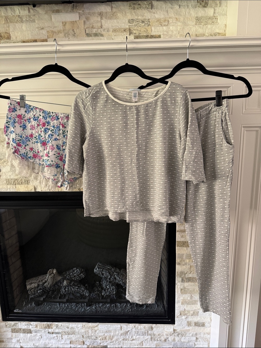 Eberjey Gray Dotted Pajama Set with Floral Shorts Bonus